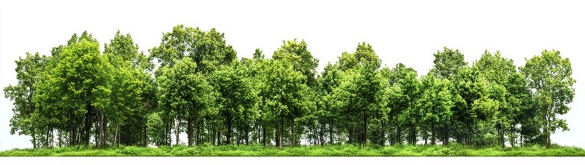 Fototapeta premium Lush green trees isolated on white background.