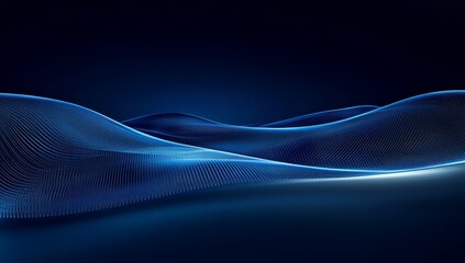 Abstract blue wave, digital art, dark background.