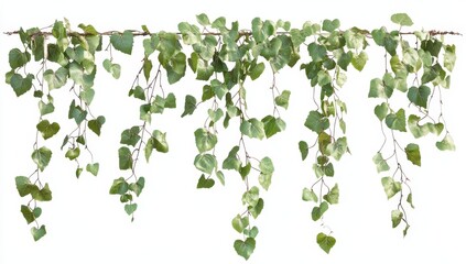 Hanging green ivy garland isolated on white background.