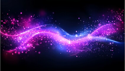 Obraz premium Abstract glowing wave with pink and blue sparkles on a dark background.