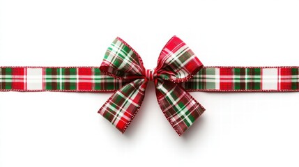 Festive plaid Christmas gift bow with copy space for holiday messages and decorations. Generative AI