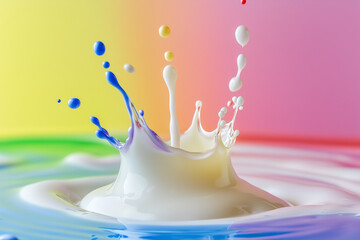 Milk swirling with drops of vibrant food coloring.
