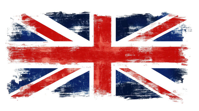 a distressed. grunge-style rendering of the union jack flag. the national flag of the united kingdom the flag is painted with a worn. textured effect. giving it a vintage. aged appearance - Powered by Adobe