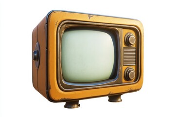 Vintage orange retro television with blank screen, isolated on white background.