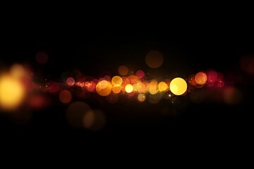 Abstract bokeh lights, glowing orange and red circles on black background.