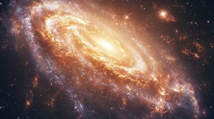 Obraz premium A galaxy being pulled toward a massive black hole at its center, with swirling stars and gases around the core