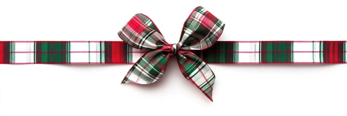Festive plaid Christmas gift bow perfect for holiday celebrations with ample space for customization and text placement. Generative AI