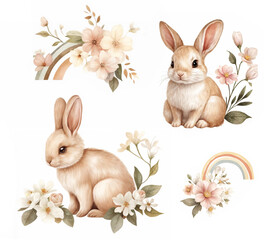 Cute Rabbit Clipart Illustration, rainbow