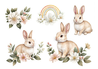 Obraz premium Cute Rabbit Clipart Illustration, rainbow