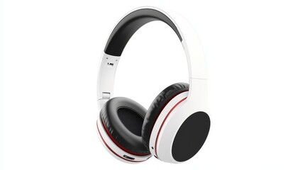 White wireless over-ear headphones with black earcups and red accents, isolated on white background.