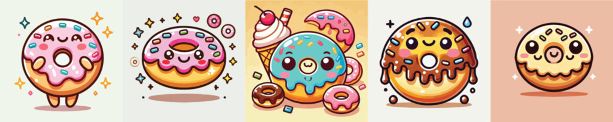 Collection of cute donut animation vectors