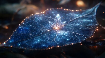Crystal Flower Blooms on Glowing Leaf