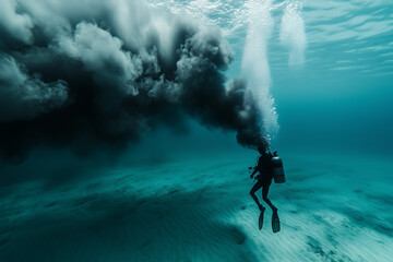 Fototapeta premium Dark ink spreading in clear water like smoke