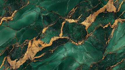 Fototapeta premium Emerald Green Marble with Golden Veins Abstract Art