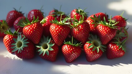 Pile of Fresh Strawberries with Green Leaves