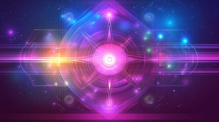 Abstract Cosmic Tech Mandala Glowing Nebula Design