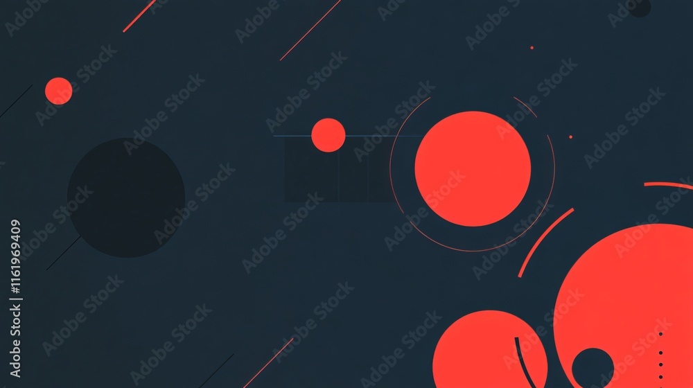 Poster abstract dark background with red circles and lines