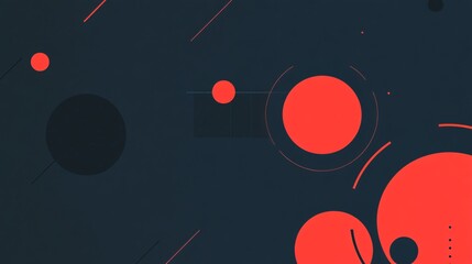 Obraz premium Abstract Dark Background with Red Circles and Lines
