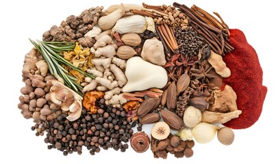 Obraz premium Aromatic spices and herbs collection isolated on white.