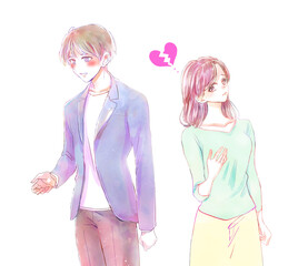 嬉しそうな男性と失恋した女性