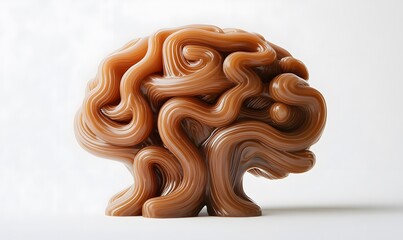 Abstract brain sculpture in caramel-like form.