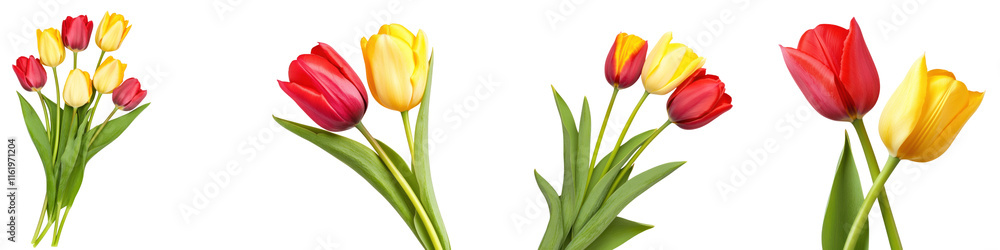 Poster bright tulip arrangement in vibrant spring colors of red and yellow, perfect for adding cheerful tou