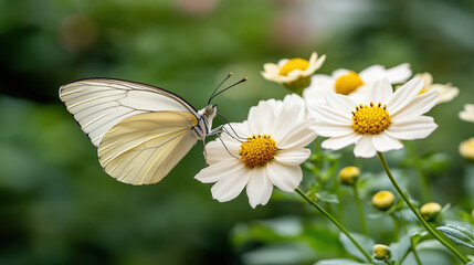 delicate butterfly perched on white flowers, showcasing nature beauty
