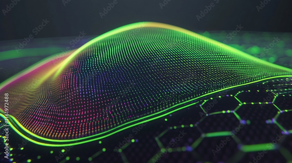 Poster abstract data visualization dynamic green hexagon grid