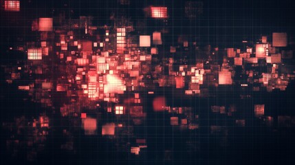 Abstract Digital Data Stream Red Squares Network