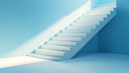 Fototapeta premium Stairs leading up to a light, white, and blue background