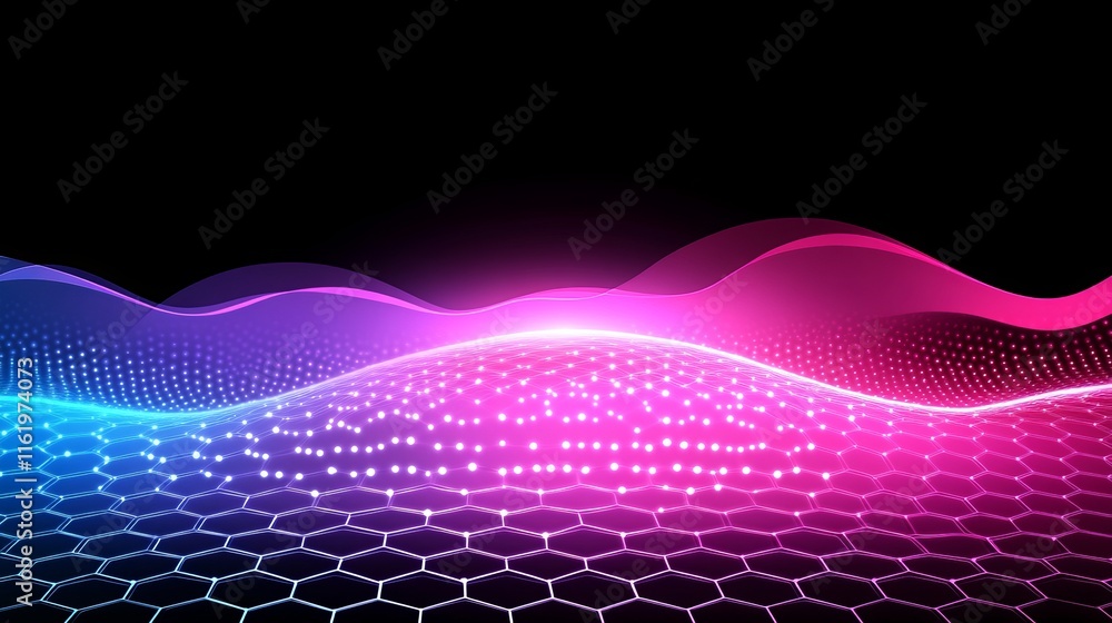 Poster abstract digital waveform hexagon grid network