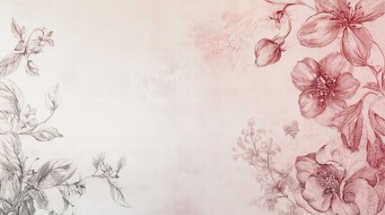 Fototapeta premium Delicate Floral Illustration with Subtle Red and Gray Accents
