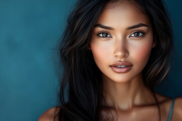 Naklejka premium Studio headshot of beautiful Asian Indian woman, Generative AI