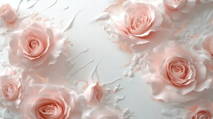 Fototapeta premium Elegant Soft Pink Roses on Delicate White Background Texture
