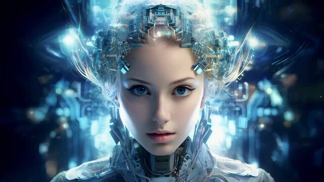 A beautiful girl with cybernetic implants, futuristic art