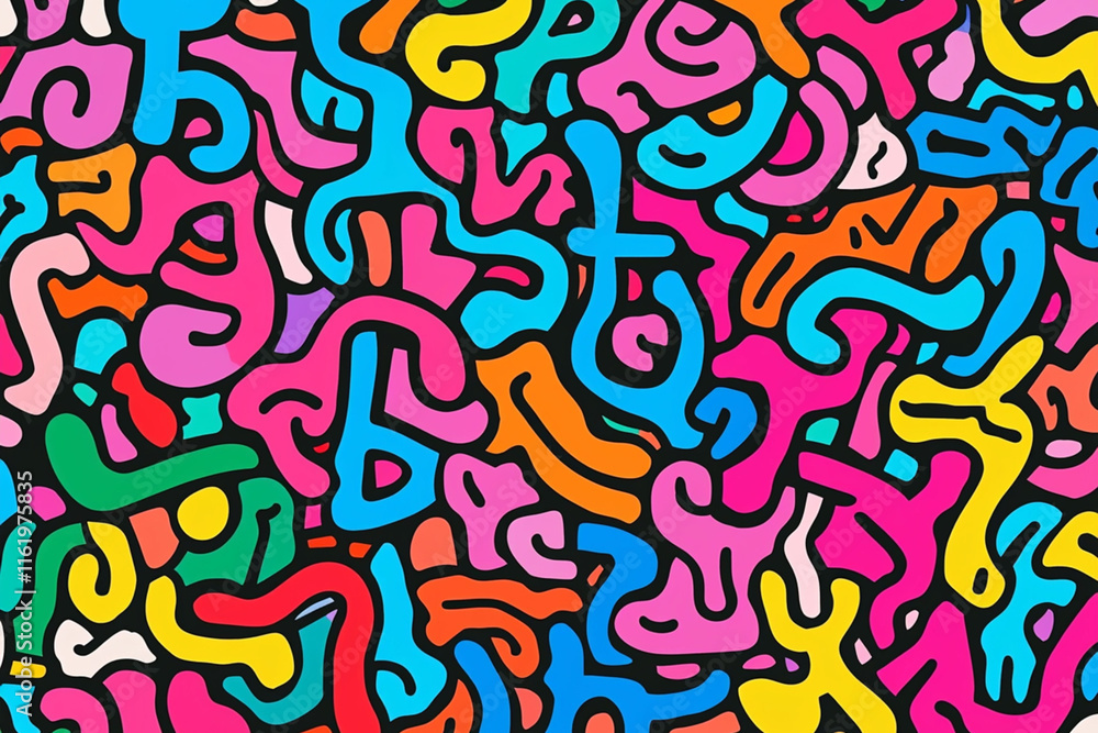 Poster colorful abstract patterns showcase vibrant swirls and playful shapes in a lively design