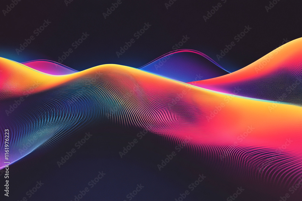 Poster colorful abstract waves with vibrant patterns flowing in smooth transitions at night