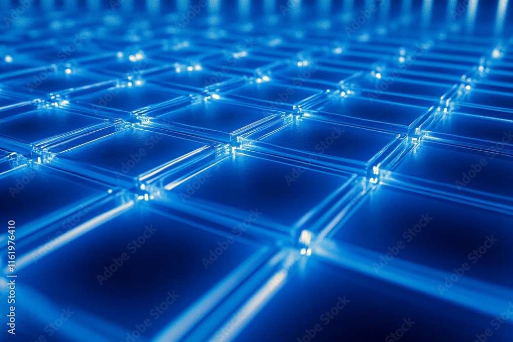 Poster illuminated blue grid pattern creating a futuristic visual effect