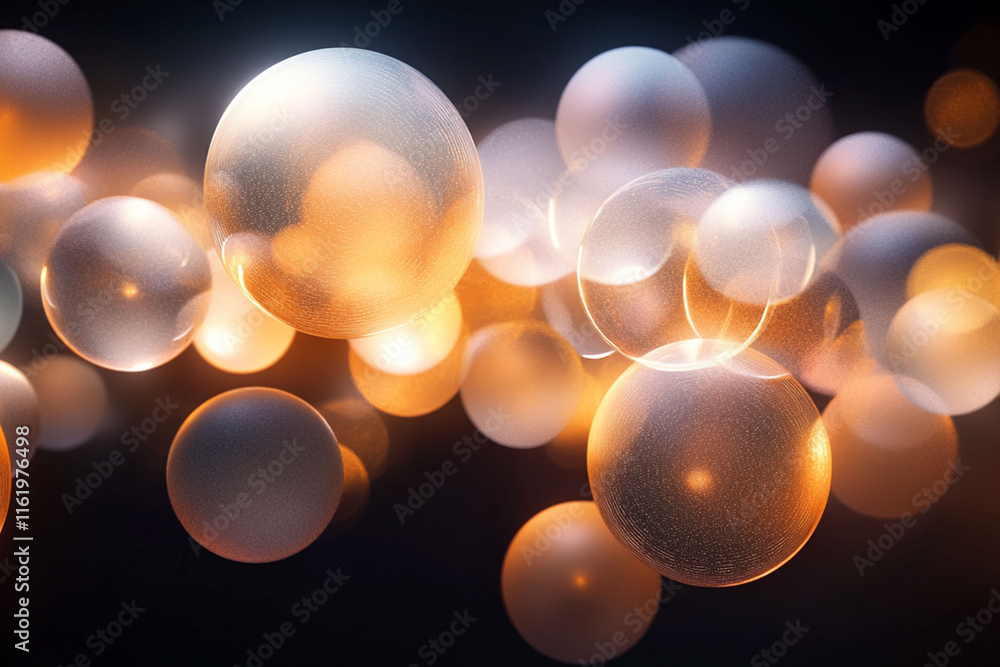 Poster Colorful Abstract Spheres Floating in a Dark Background Create a Mesmerizing Visual Display of Light and Texture