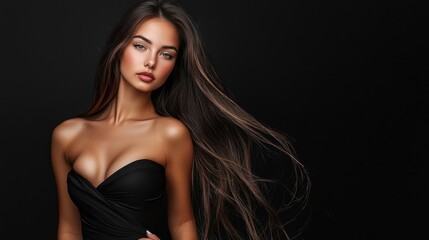 Fototapeta premium A woman with long hair and a black dress