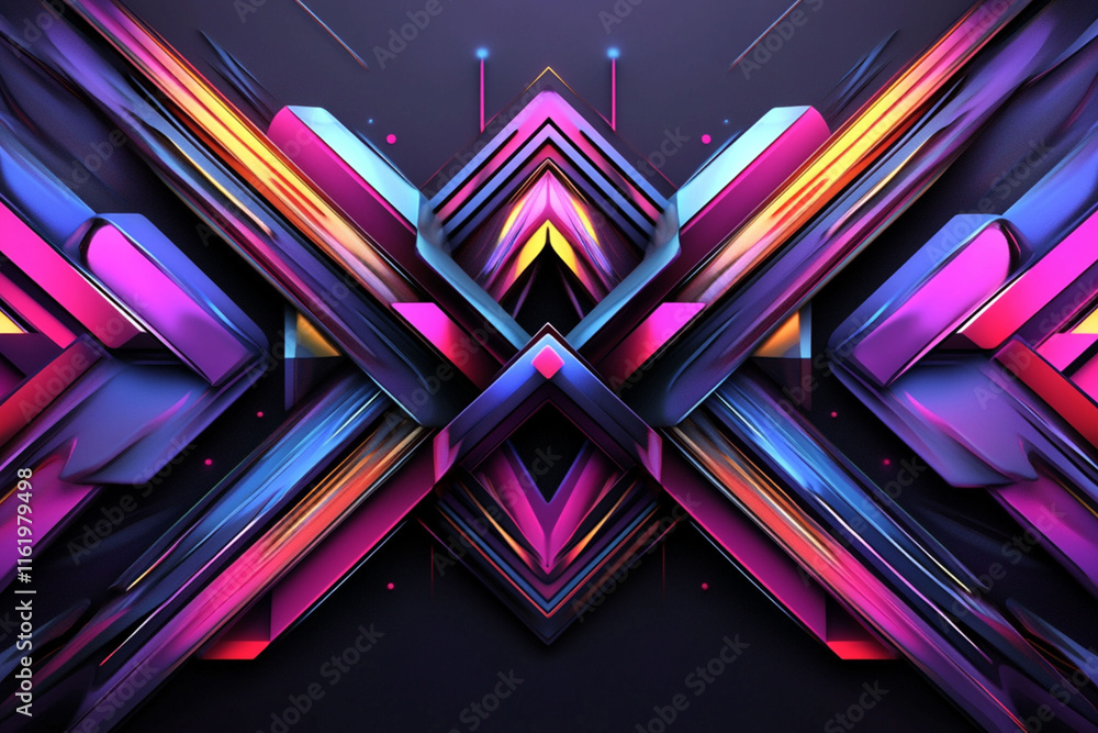 Poster colorful abstract geometric design with vibrant shapes and lines creating dynamic visual effects