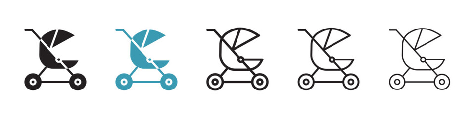 Jogging stroller icon vector icons set in black and blue format