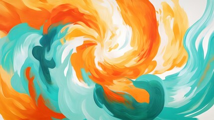 Obraz premium A dynamic swirl of contrasting bright hues of orange and turquoise forming a chaotic display