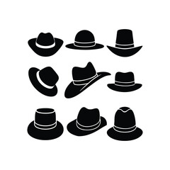 hat icon set silhouette on whit background.eps