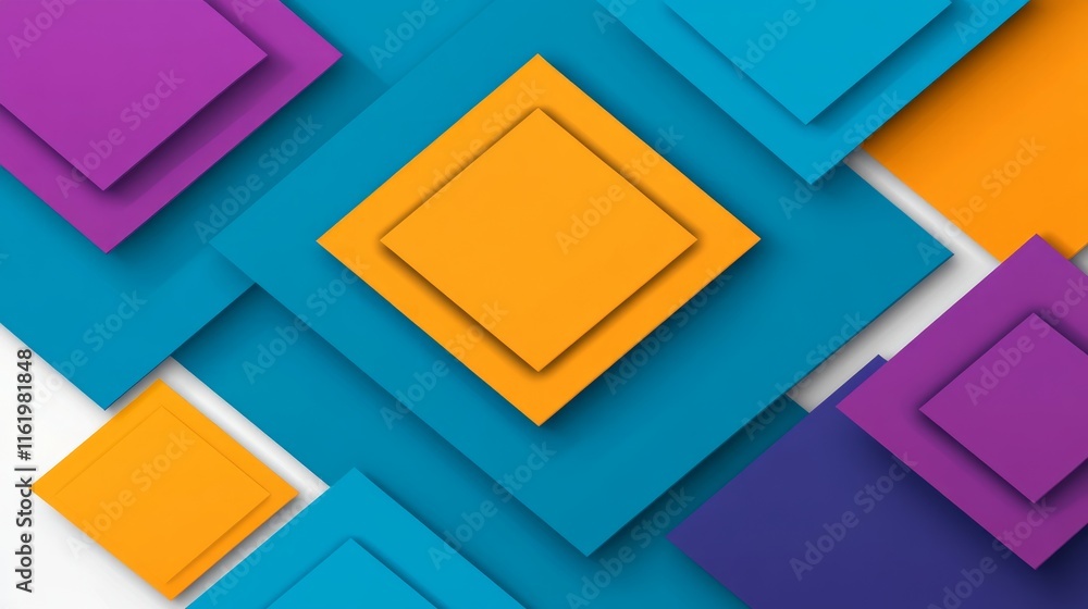 Poster Abstract Geometric Design Overlapping Colorful Squares