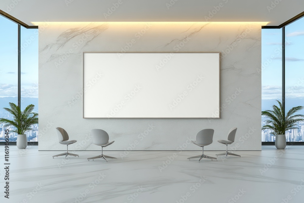 Wall mural Contemporary Boardroom with Panoramic Window and Mockup Frames