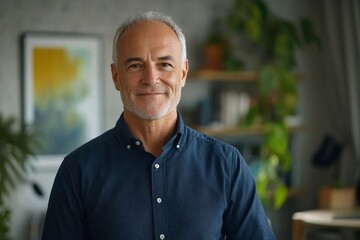 mature 50 year old confident professional manager, confident businessman investor looking at camera, smiling mid aged older business man executive standing in office, Generative AI
