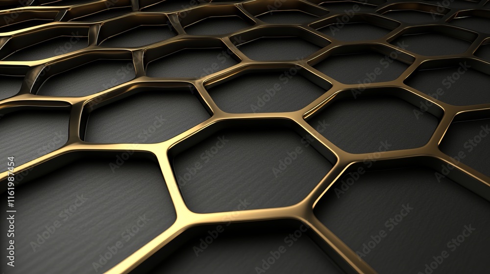 Poster abstract gold hexagonal grid on dark surface