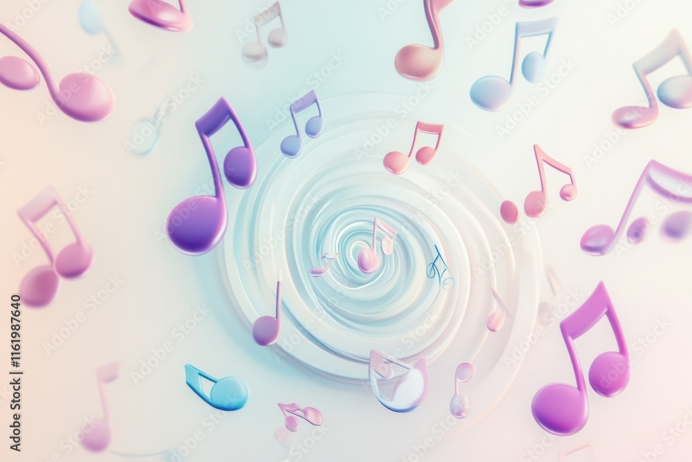 Aufkleber Colorful 3D music notes swirling in an abstract background creating a lively atmosphere. Generative AI