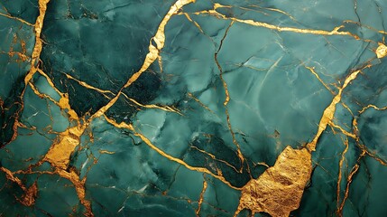 Fototapeta premium Emerald Green Marble With Golden Veins Texture